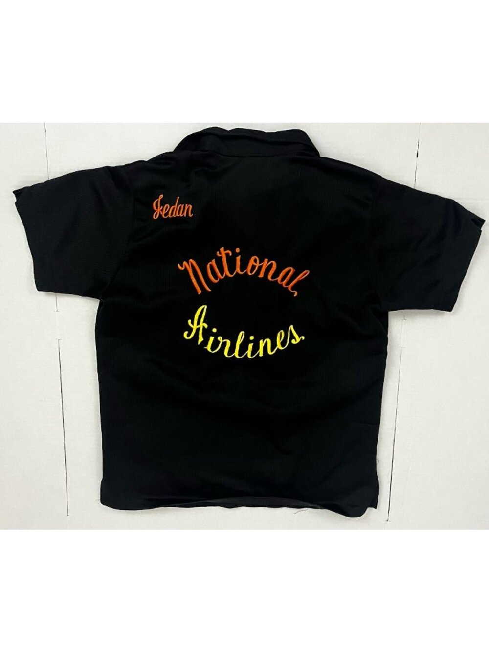 Vintage Hilton Bowling Shirt Double Rib Knit Black National Airlines Size 38